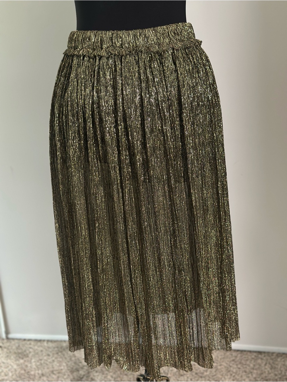 Isabel Marant Metallic Olive Pleated Midi Skirt